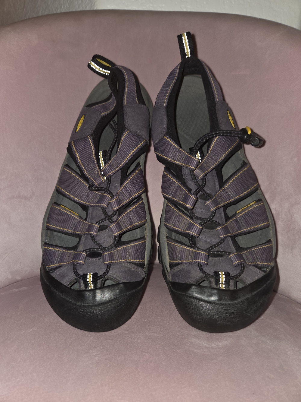 Keen Women's Closed-Toe Sport Sandals in Dark Purple with Yellow Accents